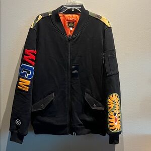 Bape Black Bomber Jacket with Multicolor Embroidery